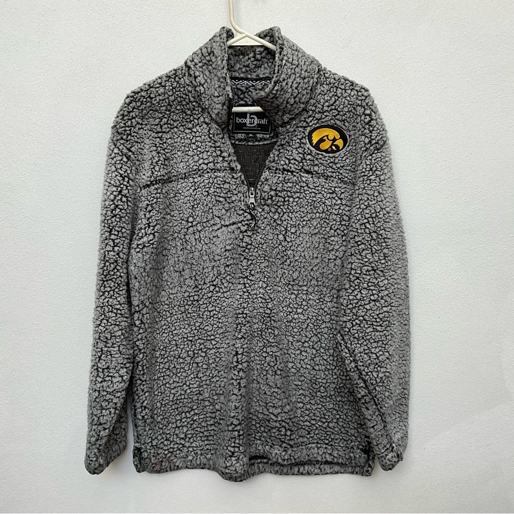 Boxercraft Grey, Gold Sherpa Iowa Hawkeyes Quarter Zip Jacket Size XL College